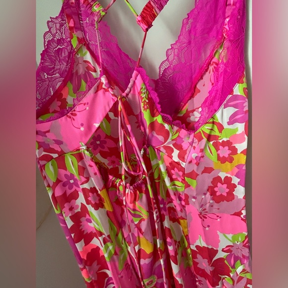 Free People Pink Bright Floral Lace Boho Flowy Maxi dress - Picture 5 of 8